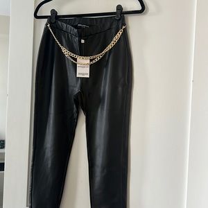 Generation Love Desiree Black Vegan Leather Leggings with Gold Chains Size S NWT